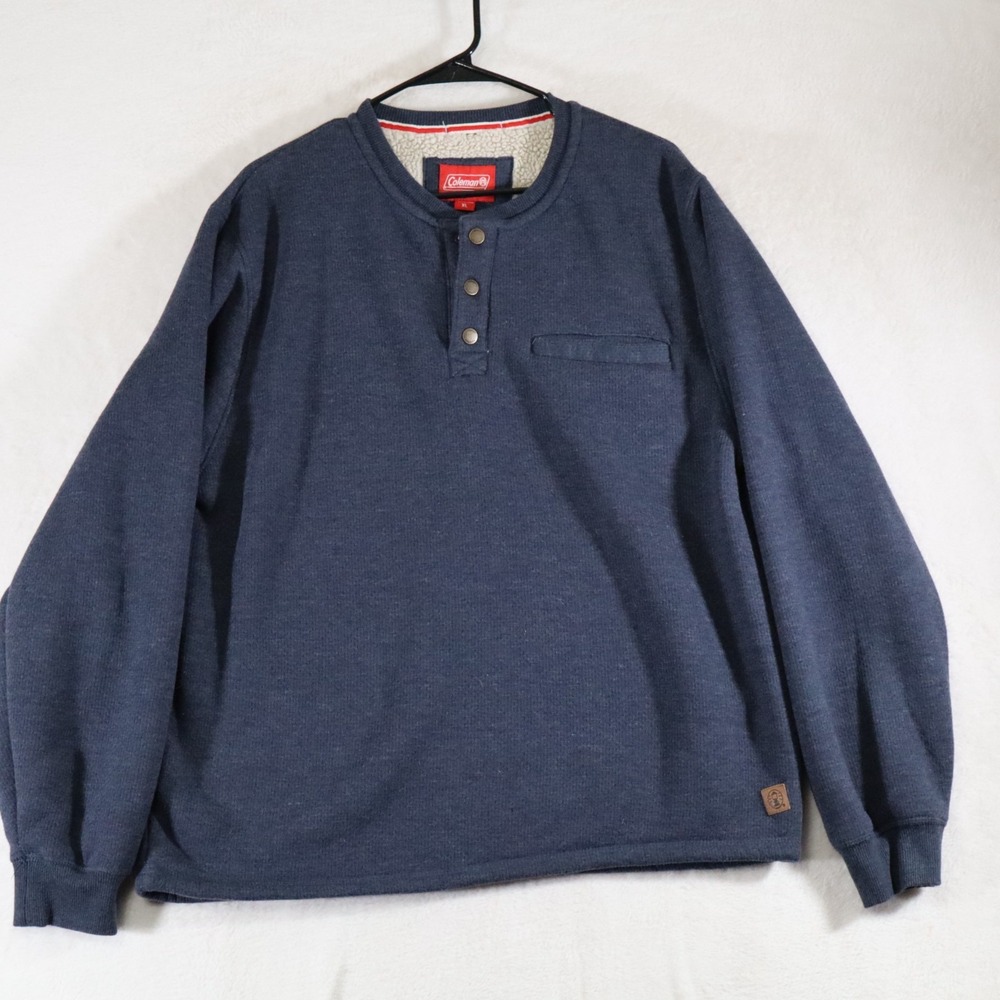 Coleman Men's XL Navy Fleece‑Lined Henley Pullover – Outdoor Thermal Shirt